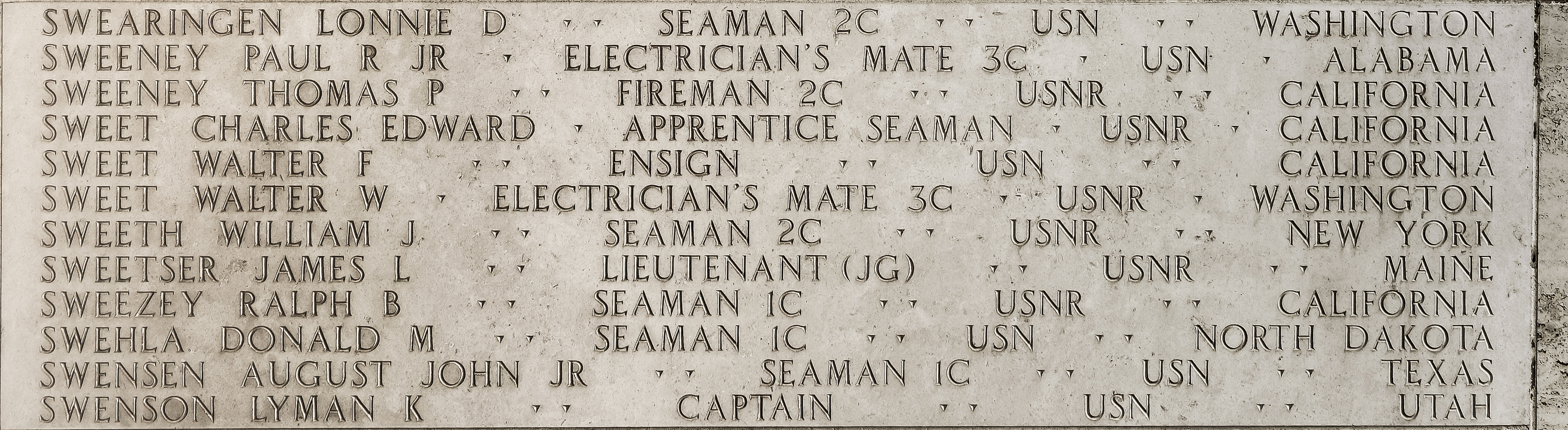 Charles Edward Sweet, Apprentice Seaman